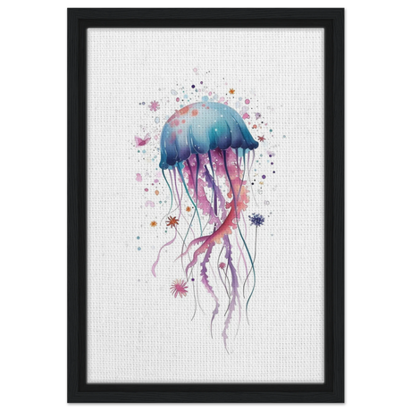 "Bloom in the Deep" – Abstract Jellyfish Wall Art Print - Framed Canvas - 30x45 cm / 12x18″ - Black frame