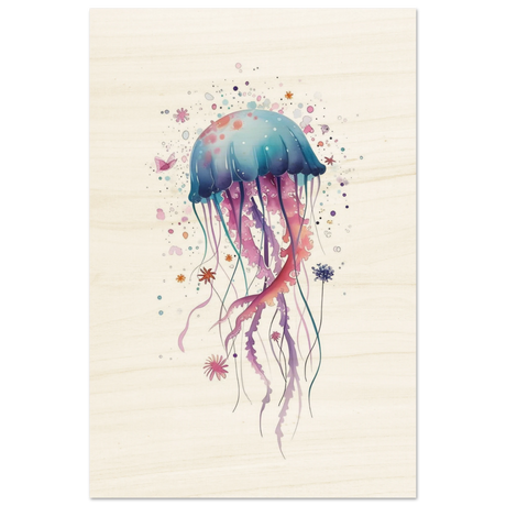 "Bloom in the Deep" – Abstract Jellyfish Wall Art Print - Wood Prints - 30x45 cm / 12x18″ - 