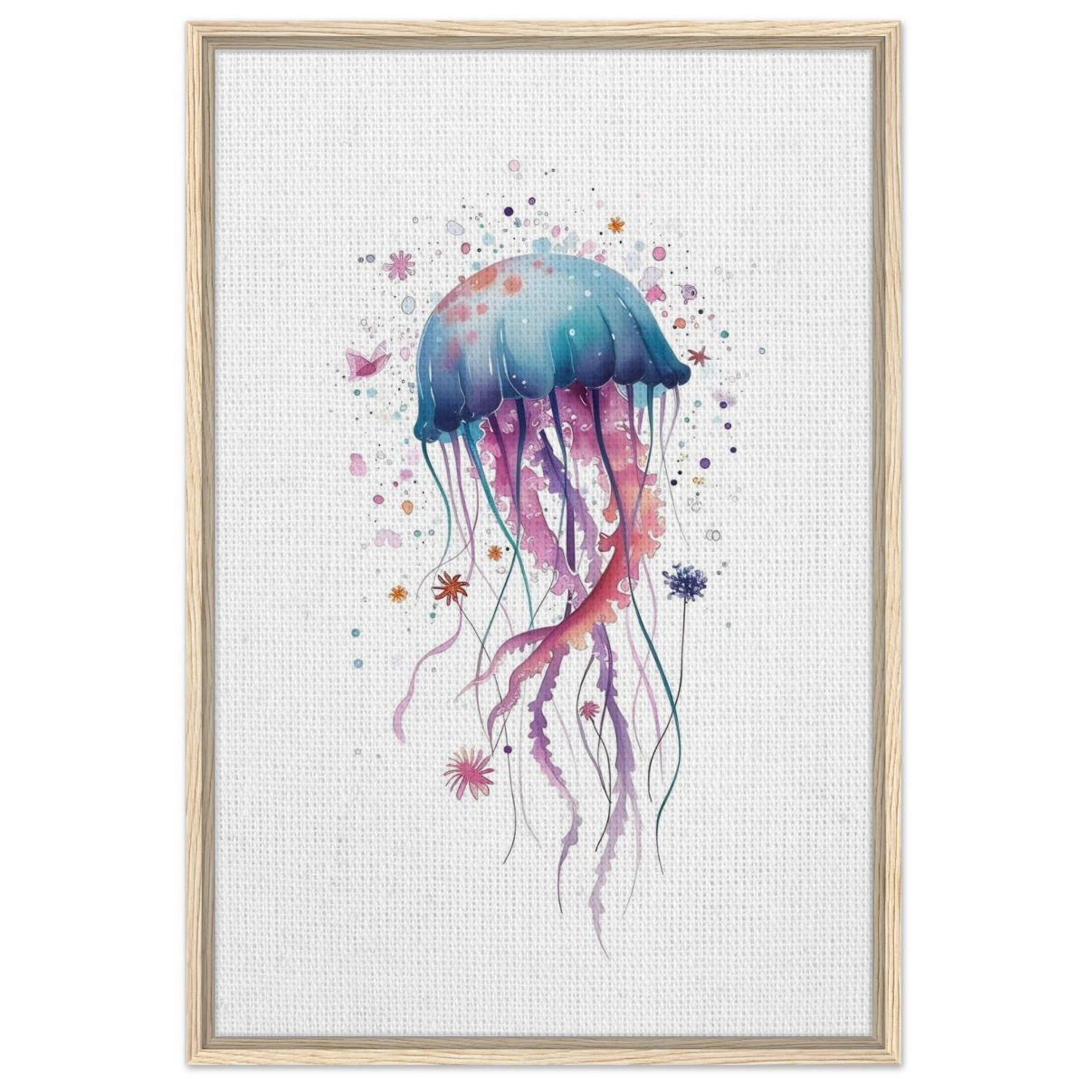 "Bloom in the Deep" – Abstract Jellyfish Wall Art Print - Framed Canvas - 60x90 cm / 24x36″ - Wood frame