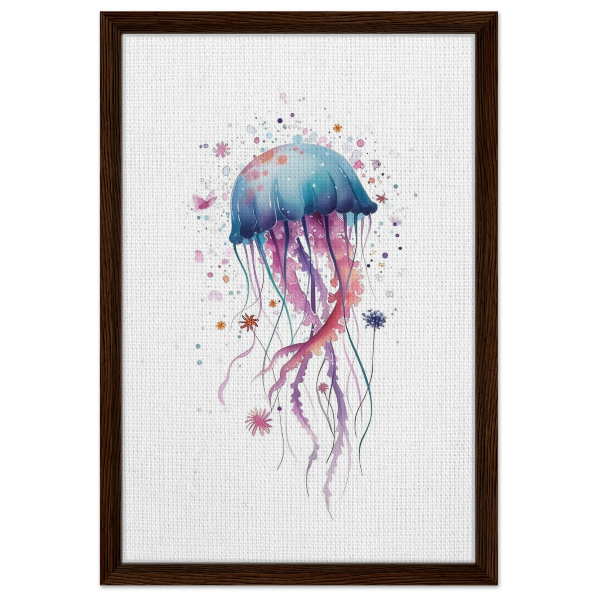 "Bloom in the Deep" – Abstract Jellyfish Wall Art Print - Framed Canvas - 40x60 cm / 16x24″ - Dark wood frame