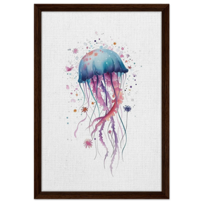 "Bloom in the Deep" – Abstract Jellyfish Wall Art Print - Framed Canvas - 40x60 cm / 16x24″ - Dark wood frame