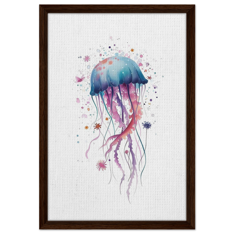 "Bloom in the Deep" – Abstract Jellyfish Wall Art Print - Framed Canvas - 40x60 cm / 16x24″ - Dark wood frame