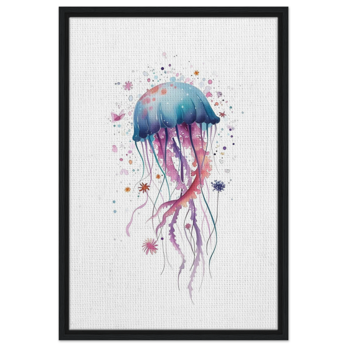 "Bloom in the Deep" – Abstract Jellyfish Wall Art Print - Framed Canvas - 50x75 cm / 20x30″ - Black frame