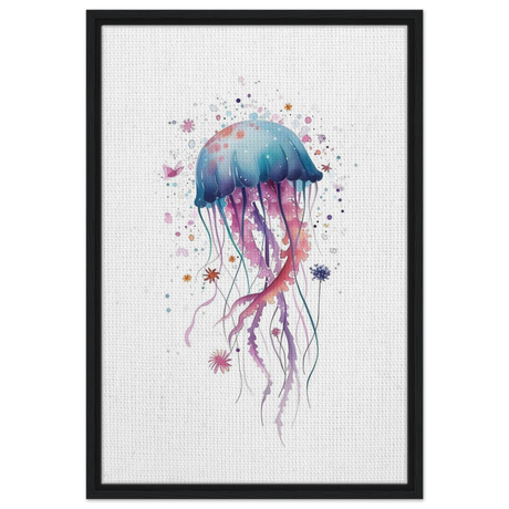"Bloom in the Deep" – Abstract Jellyfish Wall Art Print - Framed Canvas - 50x75 cm / 20x30″ - Black frame