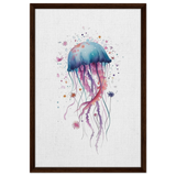 "Bloom in the Deep" – Abstract Jellyfish Wall Art Print - Framed Canvas - 50x75 cm / 20x30″ - Dark wood frame