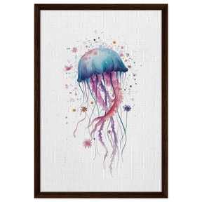 "Bloom in the Deep" – Abstract Jellyfish Wall Art Print - Framed Canvas - 50x75 cm / 20x30″ - Dark wood frame