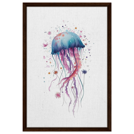 "Bloom in the Deep" – Abstract Jellyfish Wall Art Print - Framed Canvas - 50x75 cm / 20x30″ - Dark wood frame