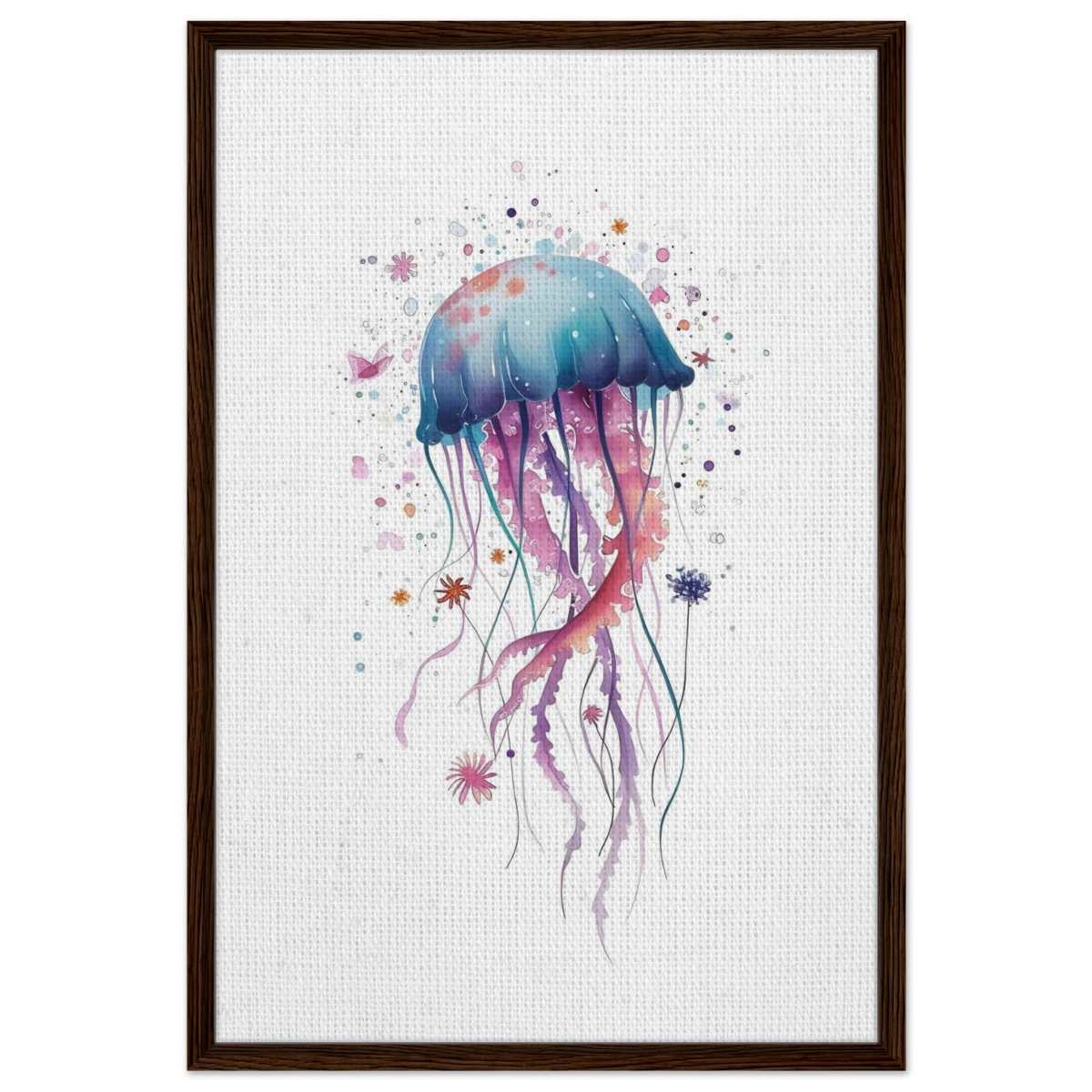 "Bloom in the Deep" – Abstract Jellyfish Wall Art Print - Framed Canvas - 60x90 cm / 24x36″ - Dark wood frame