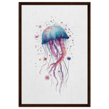 "Bloom in the Deep" – Abstract Jellyfish Wall Art Print - Framed Canvas - 60x90 cm / 24x36″ - Dark wood frame