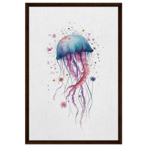 "Bloom in the Deep" – Abstract Jellyfish Wall Art Print - Framed Canvas - 60x90 cm / 24x36″ - Dark wood frame