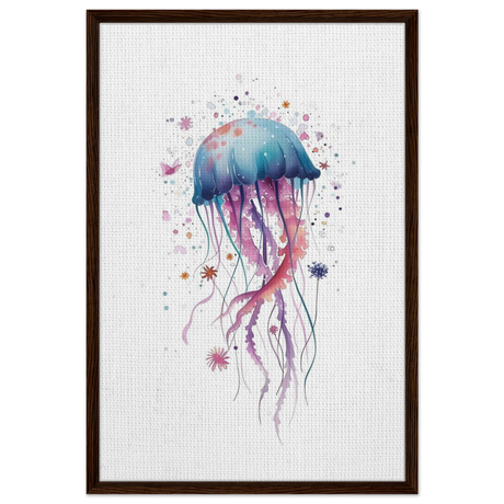"Bloom in the Deep" – Abstract Jellyfish Wall Art Print - Framed Canvas - 60x90 cm / 24x36″ - Dark wood frame