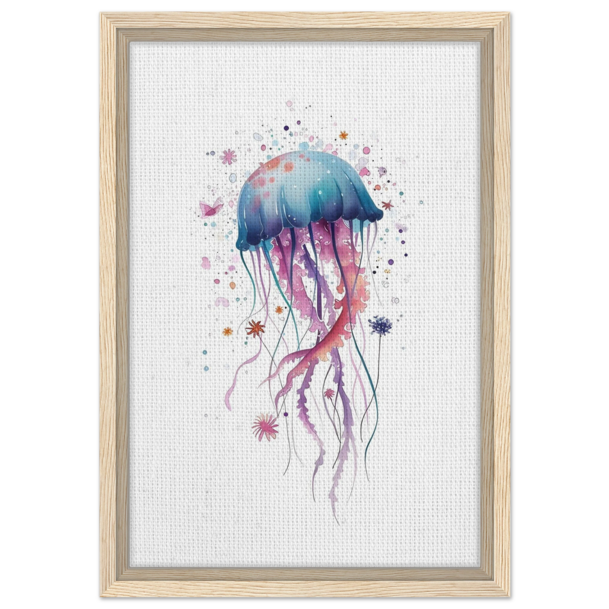 "Bloom in the Deep" – Abstract Jellyfish Wall Art Print - Framed Canvas - 30x45 cm / 12x18″ - Wood frame