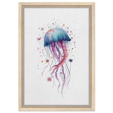 "Bloom in the Deep" – Abstract Jellyfish Wall Art Print - Framed Canvas - 30x45 cm / 12x18″ - Wood frame