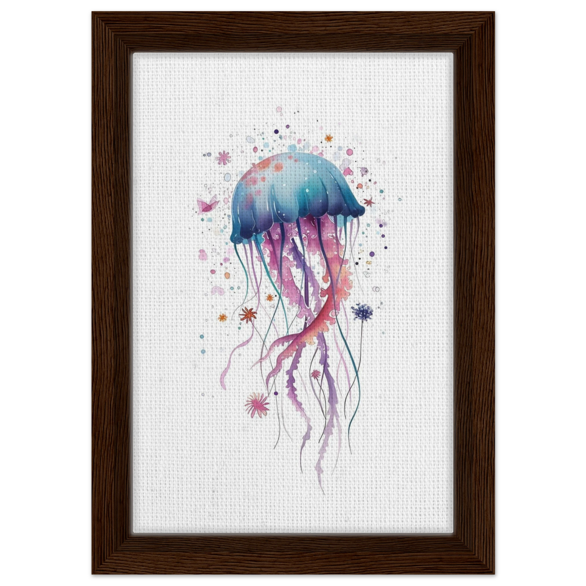 "Bloom in the Deep" – Abstract Jellyfish Wall Art Print - Framed Canvas - 20x30 cm / 8x12″ - Dark wood frame