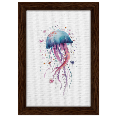 "Bloom in the Deep" – Abstract Jellyfish Wall Art Print - Framed Canvas - 20x30 cm / 8x12″ - Dark wood frame