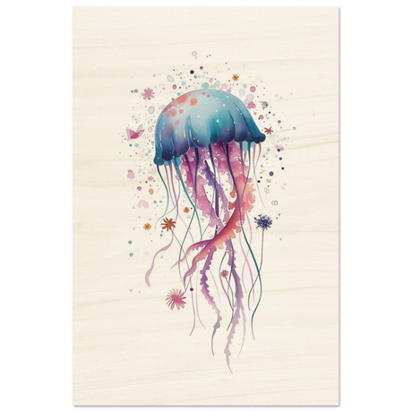 "Bloom in the Deep" – Abstract Jellyfish Wall Art Print - Wood Prints - 20x30 cm / 8x12″ - 