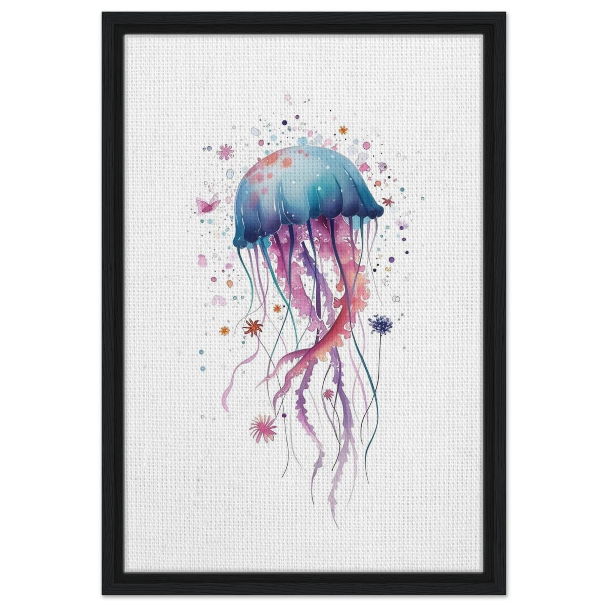 "Bloom in the Deep" – Abstract Jellyfish Wall Art Print - Framed Canvas - 40x60 cm / 16x24″ - Black frame