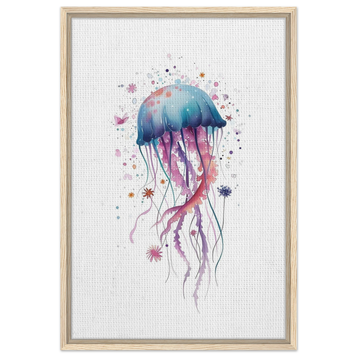 "Bloom in the Deep" – Abstract Jellyfish Wall Art Print - Framed Canvas - 50x75 cm / 20x30″ - Wood frame
