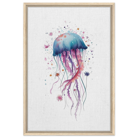 "Bloom in the Deep" – Abstract Jellyfish Wall Art Print - Framed Canvas - 50x75 cm / 20x30″ - Wood frame