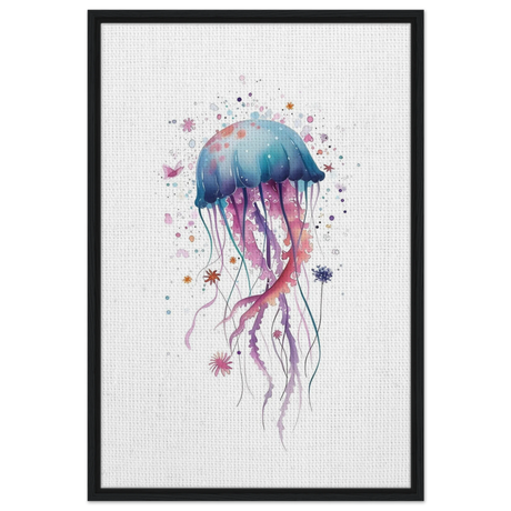"Bloom in the Deep" – Abstract Jellyfish Wall Art Print - Framed Canvas - 60x90 cm / 24x36″ - Black frame