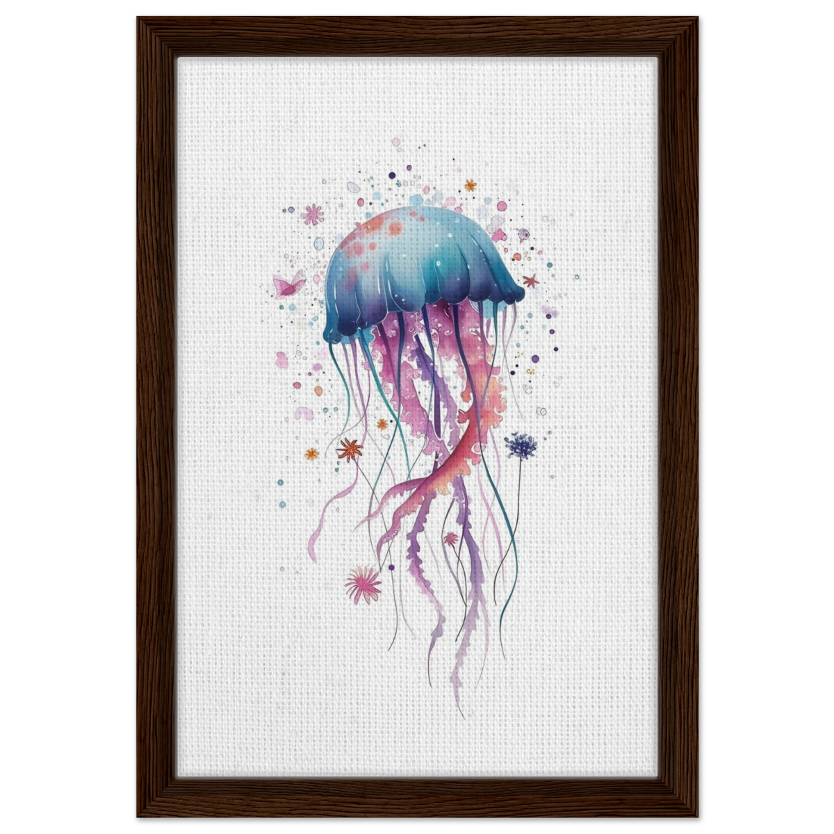 "Bloom in the Deep" – Abstract Jellyfish Wall Art Print - Framed Canvas - 30x45 cm / 12x18″ - Dark wood frame