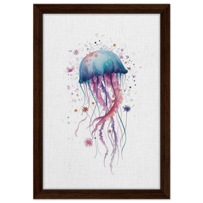 "Bloom in the Deep" – Abstract Jellyfish Wall Art Print - Framed Canvas - 30x45 cm / 12x18″ - Dark wood frame