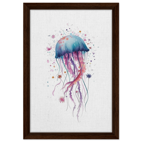 "Bloom in the Deep" – Abstract Jellyfish Wall Art Print - Framed Canvas - 30x45 cm / 12x18″ - Dark wood frame