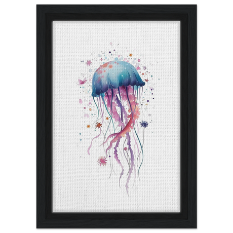 "Bloom in the Deep" – Abstract Jellyfish Wall Art Print - Framed Canvas - 20x30 cm / 8x12″ - Black frame