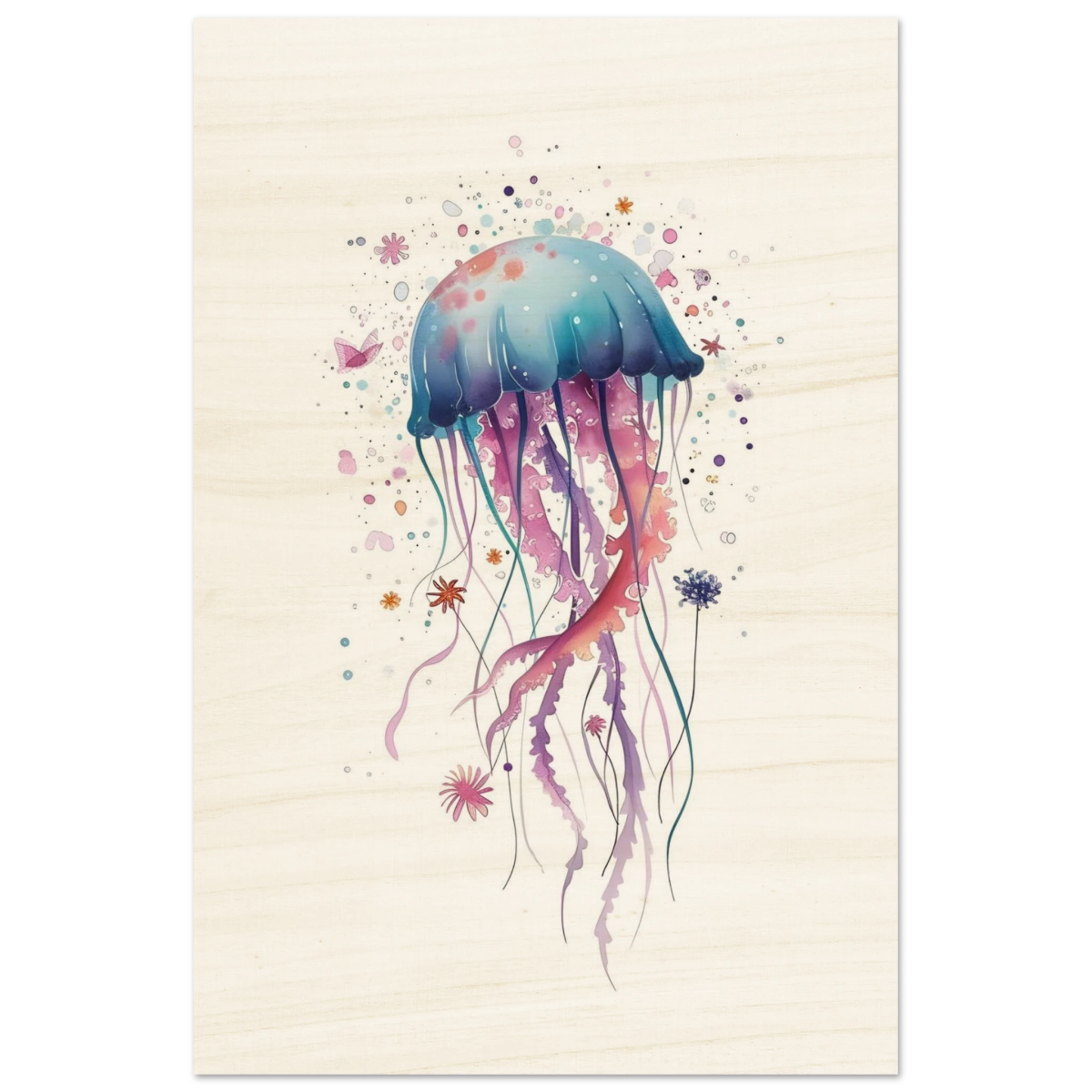 "Bloom in the Deep" – Abstract Jellyfish Wall Art Print - Wood Prints - 40x60 cm / 16x24″ - 