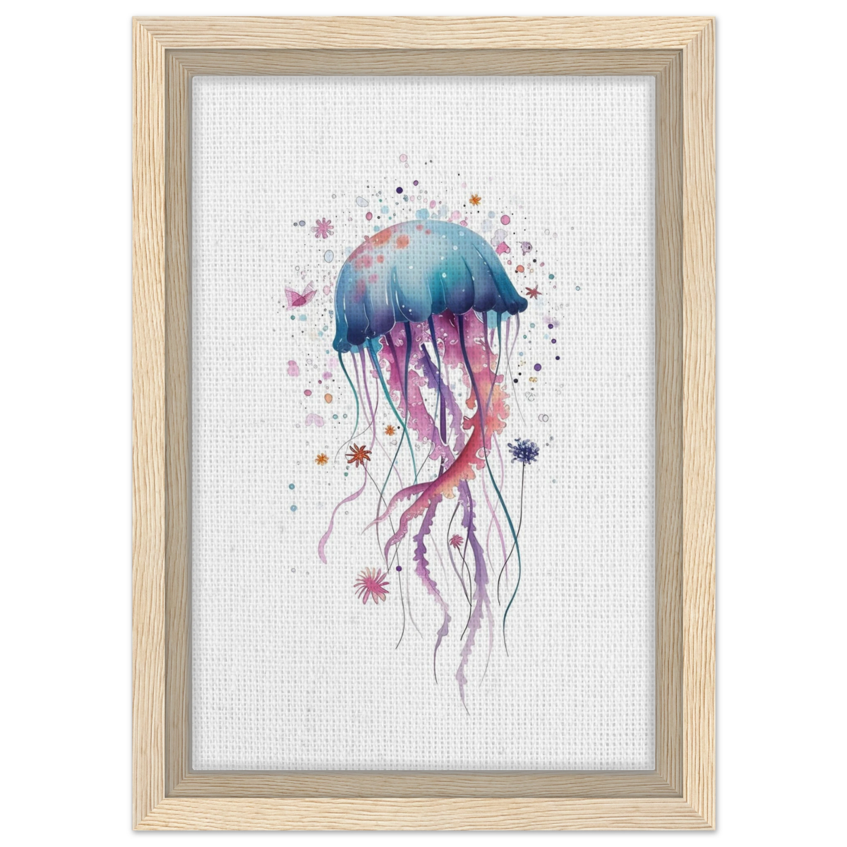 "Bloom in the Deep" – Abstract Jellyfish Wall Art Print - Framed Canvas - 20x30 cm / 8x12″ - Wood frame