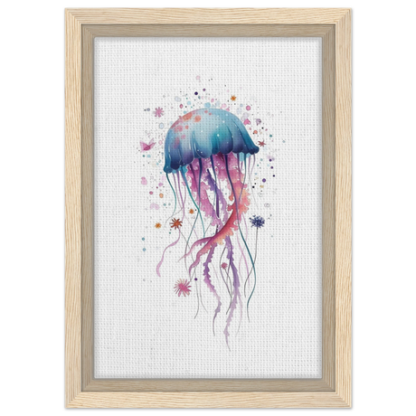 "Bloom in the Deep" – Abstract Jellyfish Wall Art Print - Framed Canvas - 20x30 cm / 8x12″ - Wood frame