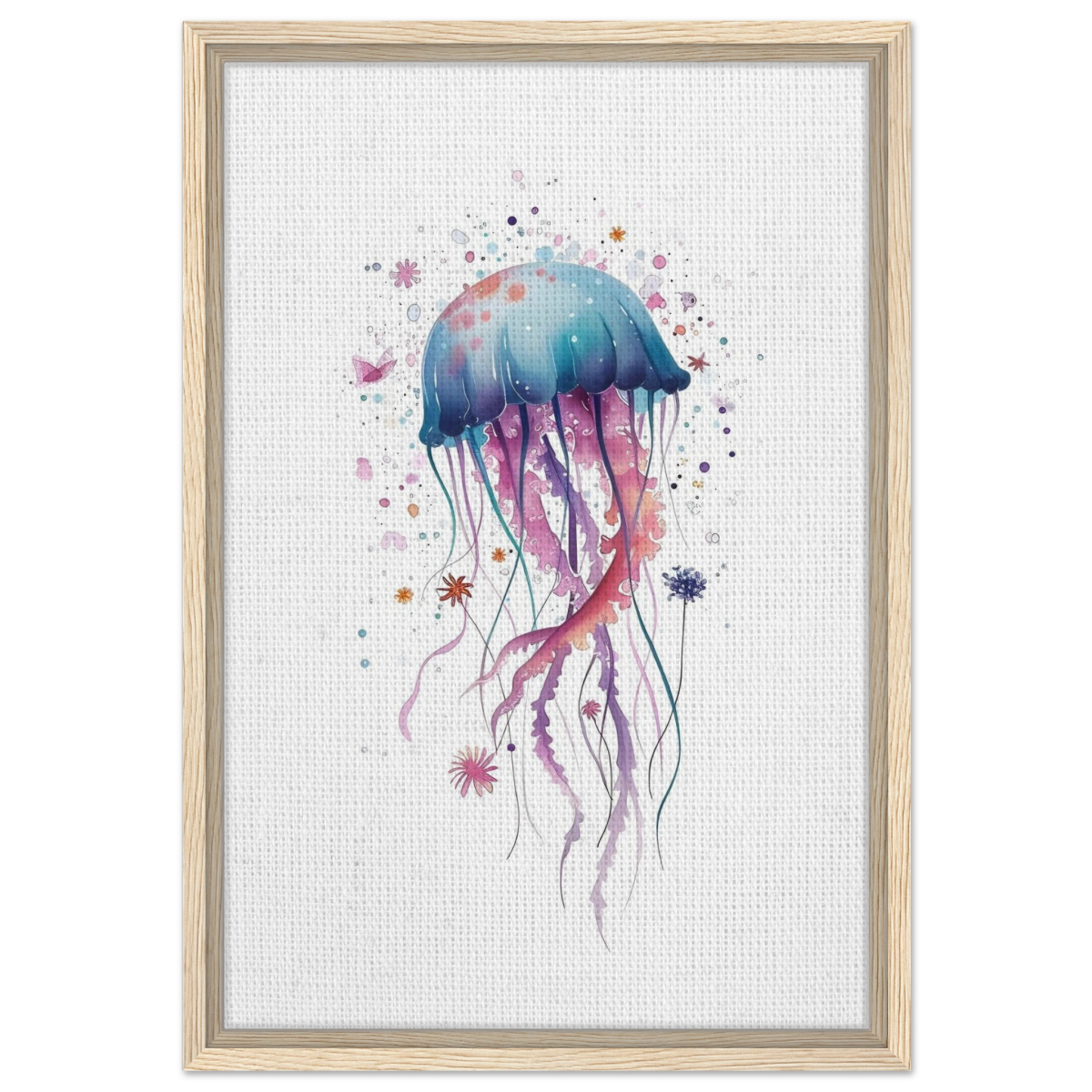 "Bloom in the Deep" – Abstract Jellyfish Wall Art Print - Framed Canvas - 40x60 cm / 16x24″ - Wood frame
