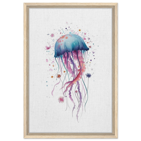 "Bloom in the Deep" – Abstract Jellyfish Wall Art Print - Framed Canvas - 40x60 cm / 16x24″ - Wood frame