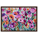 Bloom Symphony: Vibrant Floral Delight | Abstract wall art print - Framed Canvas - 60x90 cm / 24x36″ - Dark wood frame