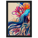 Blooming Whispers – Surreal Floral Femme Fantasy | Wall Art Print - Framed Canvas - 30x45 cm / 12x18″ - Black frame