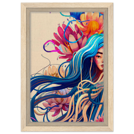 Blooming Whispers – Surreal Floral Femme Fantasy | Wall Art Print - Framed Canvas - 20x30 cm / 8x12″ - Wood frame