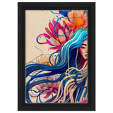 Blooming Whispers – Surreal Floral Femme Fantasy | Wall Art Print - Framed Canvas - 20x30 cm / 8x12″ - Black frame