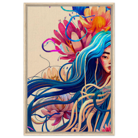 Blooming Whispers – Surreal Floral Femme Fantasy | Wall Art Print - Framed Canvas - 60x90 cm / 24x36″ - Wood frame