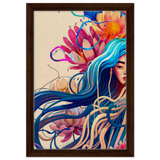Blooming Whispers – Surreal Floral Femme Fantasy | Wall Art Print - Framed Canvas - 30x45 cm / 12x18″ - Dark wood frame