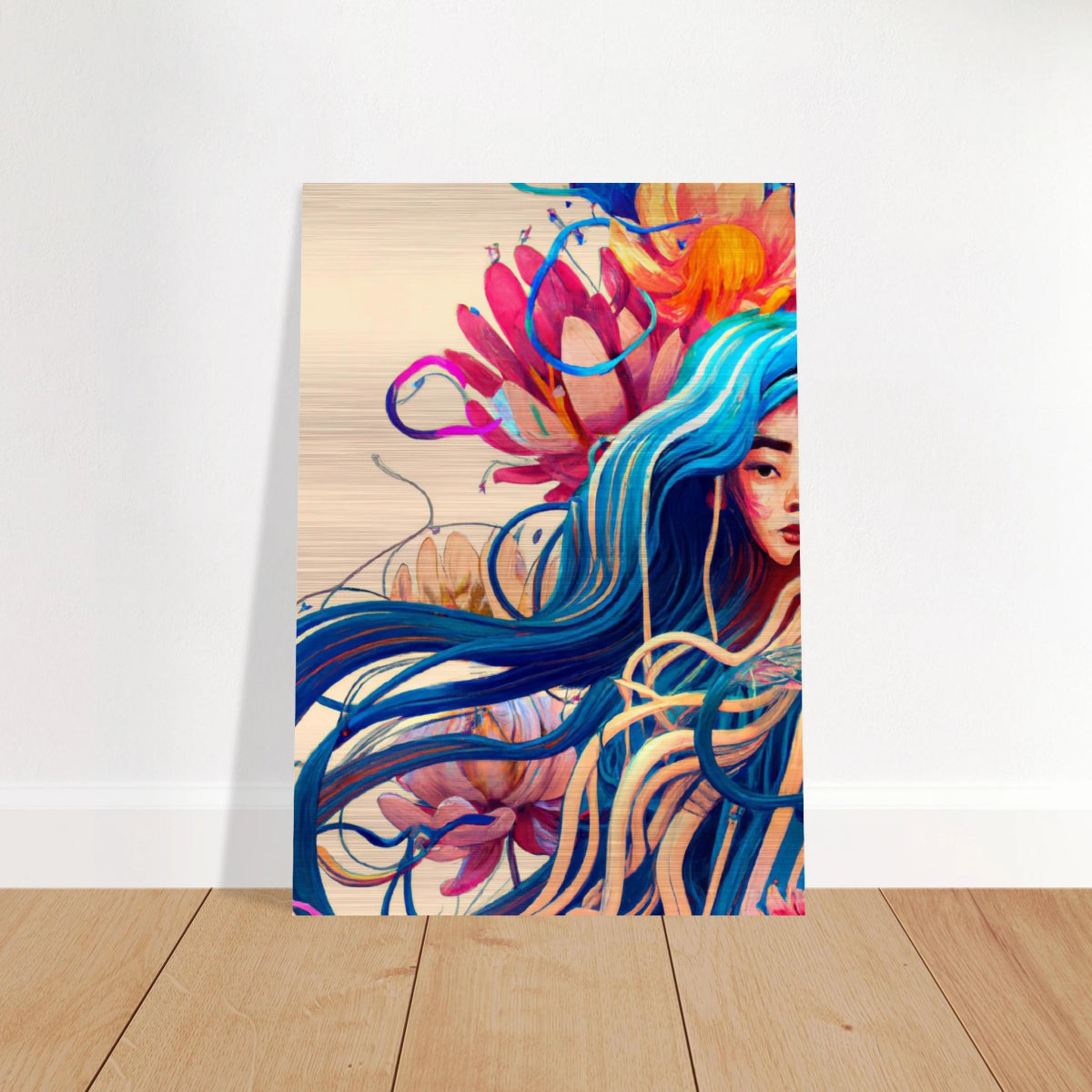 Blooming Whispers – Surreal Floral Femme Fantasy | Wall Art Print - Brushed Aluminum Print - 70x100 cm / 28x40″ - 