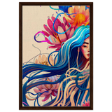 Blooming Whispers – Surreal Floral Femme Fantasy | Wall Art Print - Framed Canvas - 50x75 cm / 20x30″ - Dark wood frame