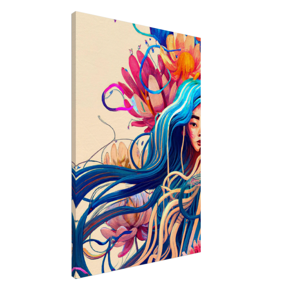 Blooming Whispers – Surreal Floral Femme Fantasy | Wall Art Print - Canvas - 60x90 cm / 24x36″ - 