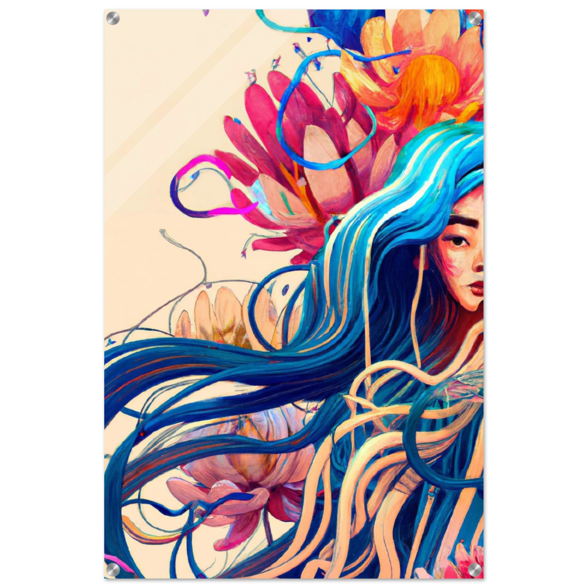 Blooming Whispers – Surreal Floral Femme Fantasy | Wall Art Print - Acrylic Print - 60x90 cm / 24x36″ - 