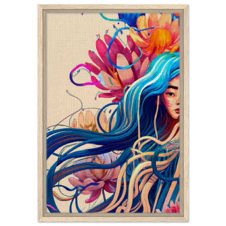 Blooming Whispers – Surreal Floral Femme Fantasy | Wall Art Print - Framed Canvas - 40x60 cm / 16x24″ - Wood frame