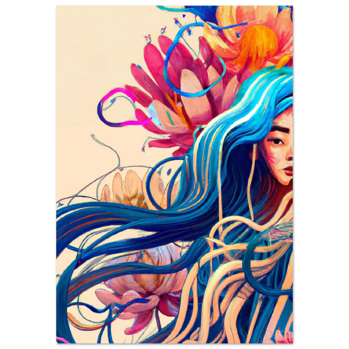 Blooming Whispers – Surreal Floral Femme Fantasy | Wall Art Print - Fine Art Poster - 70x100 cm / 28x40″ - 