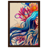 Blooming Whispers – Surreal Floral Femme Fantasy | Wall Art Print - Framed Canvas - 40x60 cm / 16x24″ - Dark wood frame