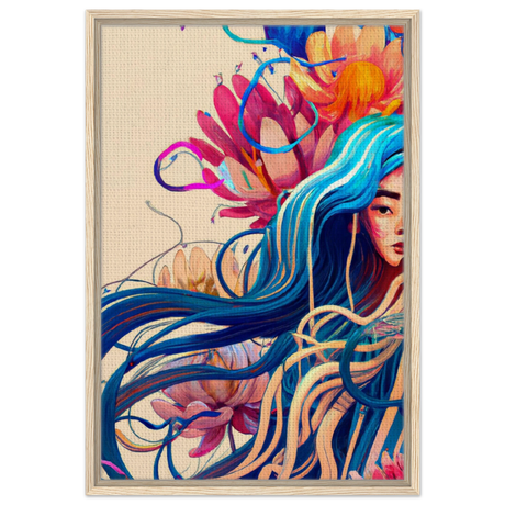 Blooming Whispers – Surreal Floral Femme Fantasy | Wall Art Print - Framed Canvas - 50x75 cm / 20x30″ - Wood frame