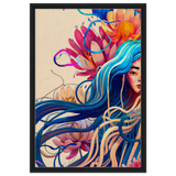 Blooming Whispers – Surreal Floral Femme Fantasy | Wall Art Print - Framed Canvas - 50x75 cm / 20x30″ - Black frame