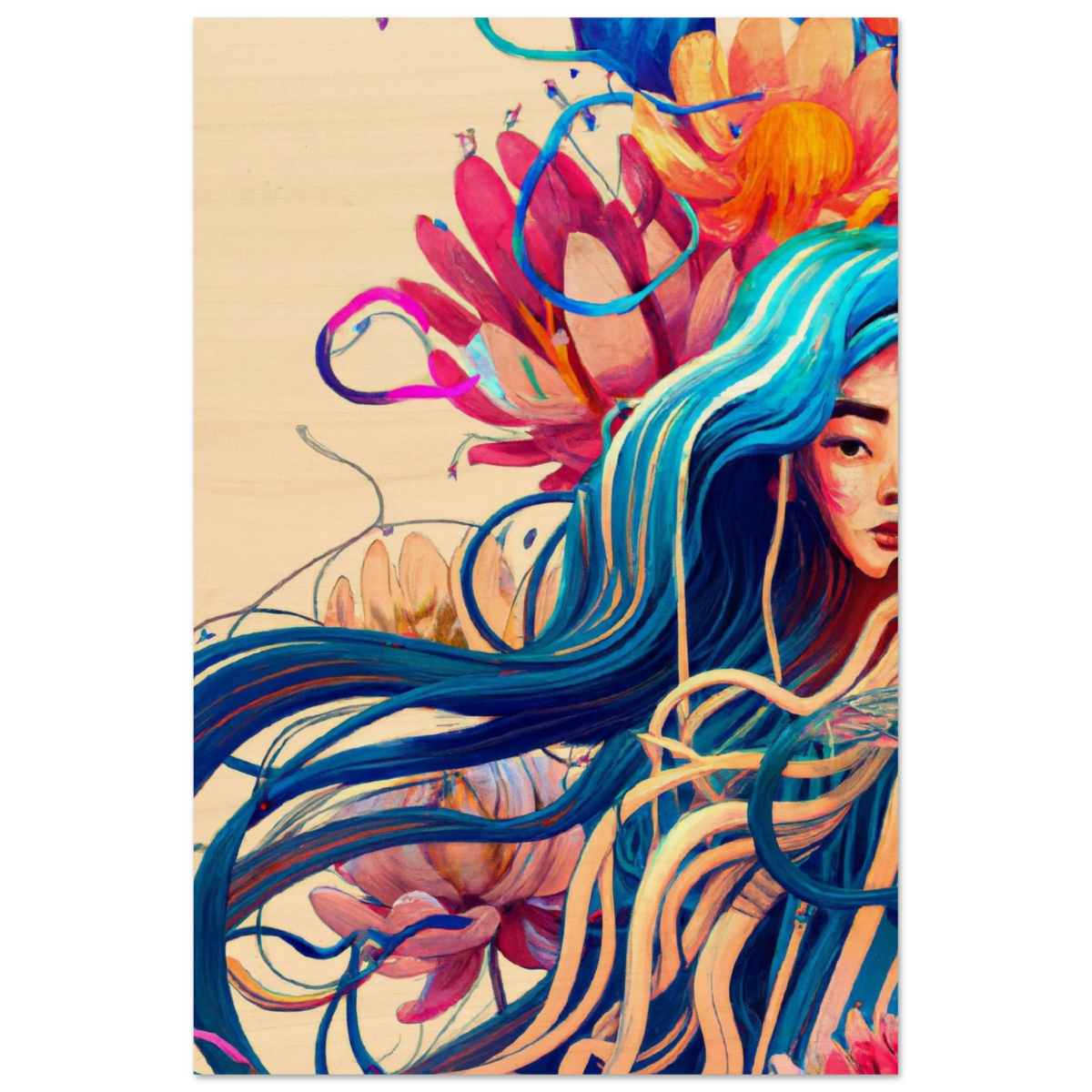 Blooming Whispers – Surreal Floral Femme Fantasy | Wall Art Print - Wood Prints - 40x60 cm / 16x24″ - 