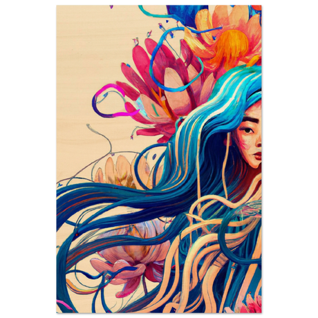 Blooming Whispers – Surreal Floral Femme Fantasy | Wall Art Print - Wood Prints - 40x60 cm / 16x24″ - 